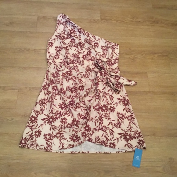 Women's One Shoulder Floral  Print Self-tie Mini Dress - Picture 6 of 9